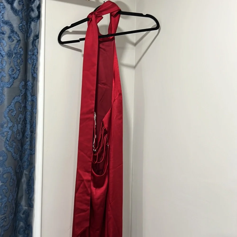 LPA Raveena Halter Scarf Maxi Dress in Cherry Red - Picture 9 of 13